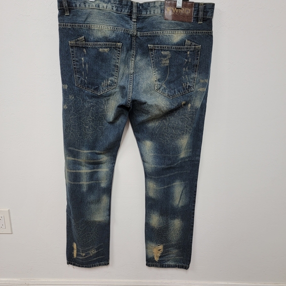 #405FWRD Denim men's distressed blue jeans size 36WX32L - Picture 6 of 7